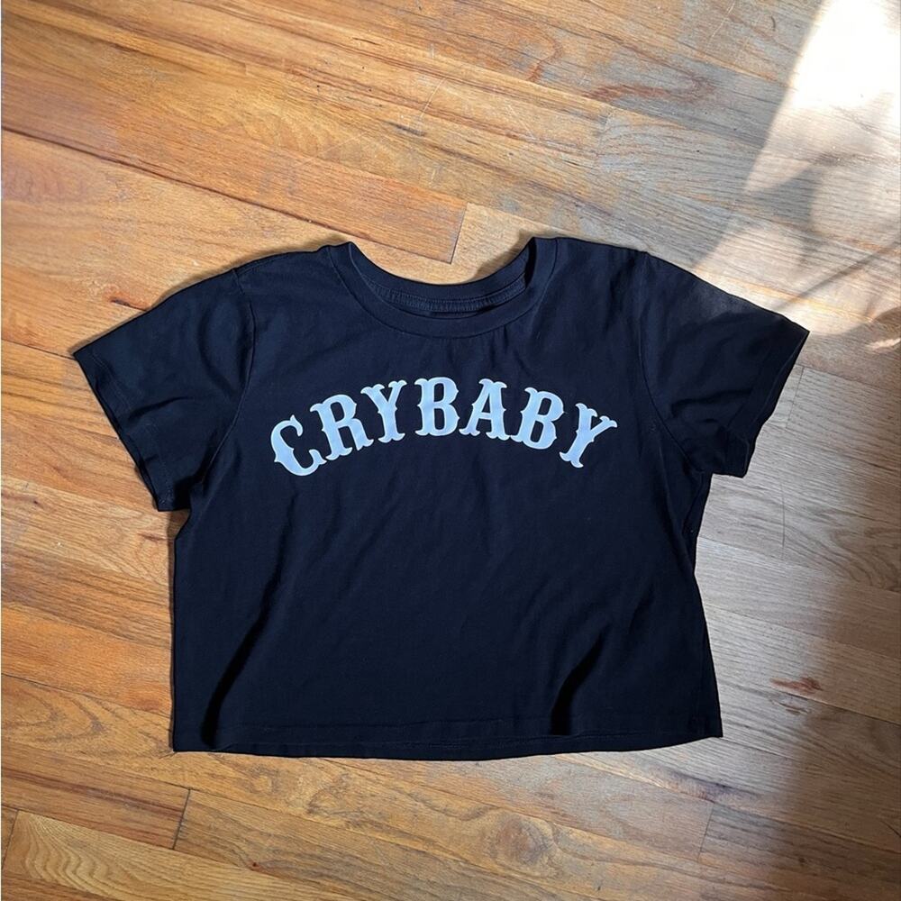 Y2K Crybaby Graphic Crop Tee | Black Baby Tee | L